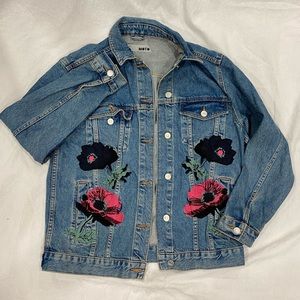 Embroidered Moto Jean jacket
